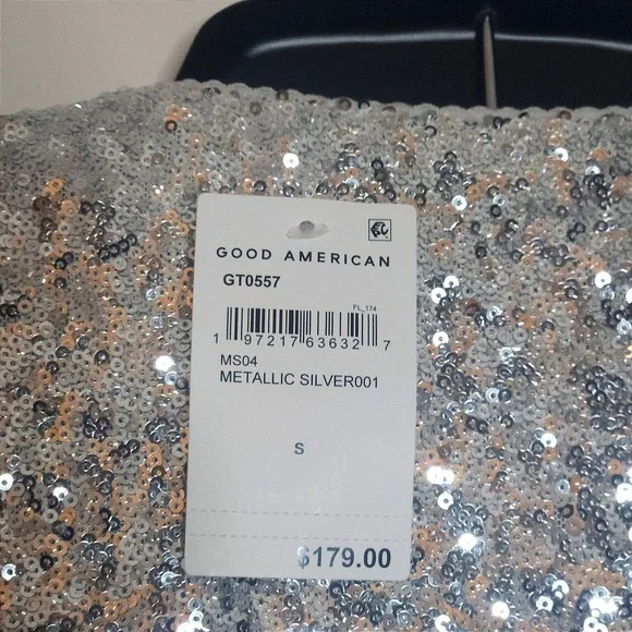 GOOD AMERICAN Silver Sequin Embellished Cardigan Top Size Small NWT $179 - Picture 8 of 9
